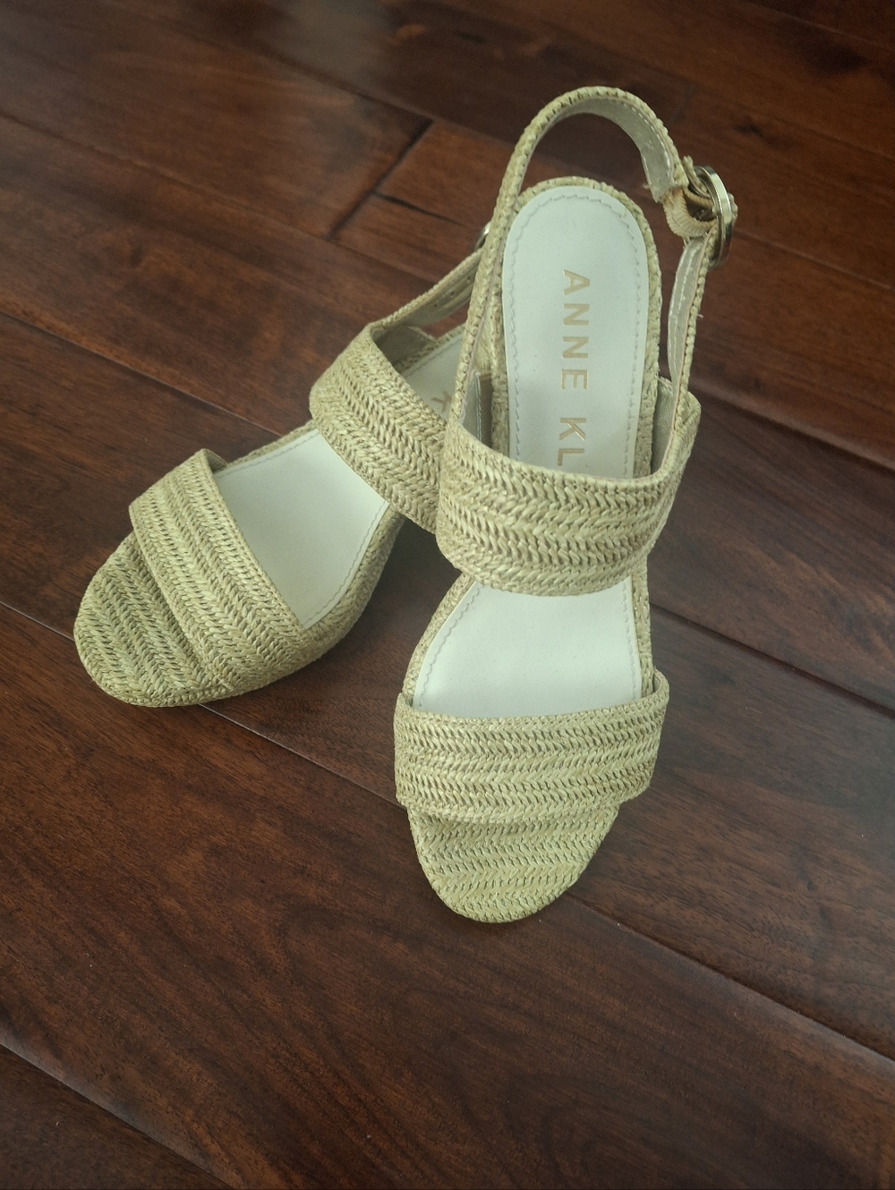 ANNE KLEIN "Padrino" Natural Woven Raffia Slingback Sandals - Size 7 - Picture 9 of 9